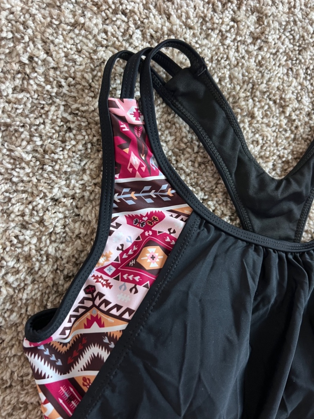 Women’s XL Swim Tops- Black with fun Aztec Bra & Coral Tankini Swim Top - Picture 4 of 14